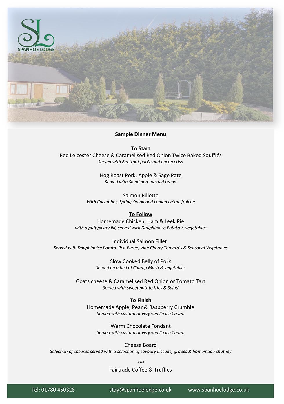 Spanhoe Sample Dinner Menu